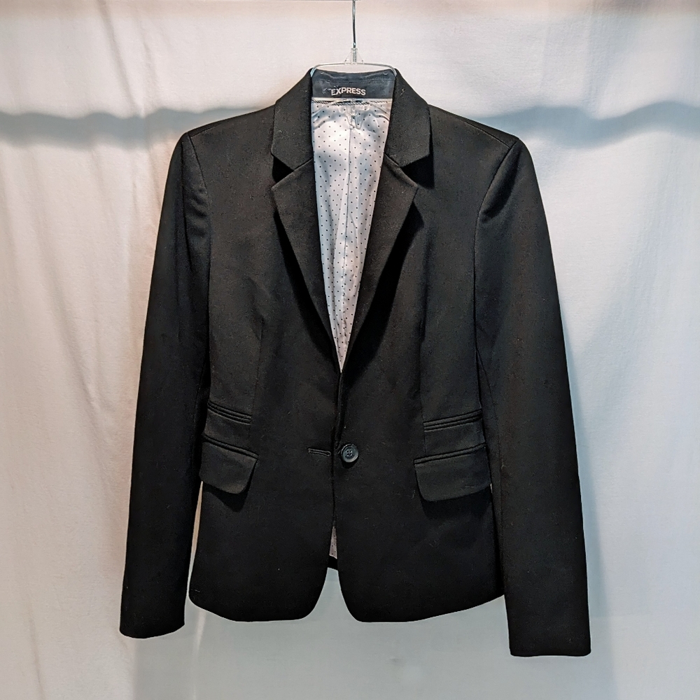 Express Black Blazer | Size 2 | Polka Dot Lining